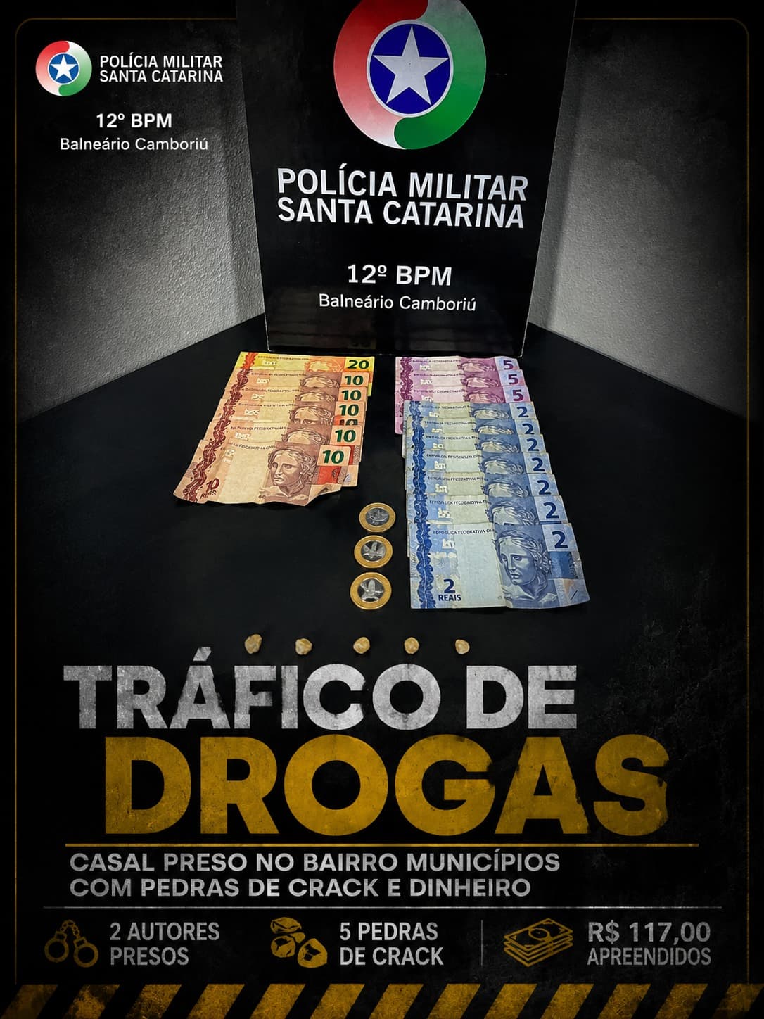 Casal é preso por tráfico de drogas no bairro Municípios, em Balneário Camboriú