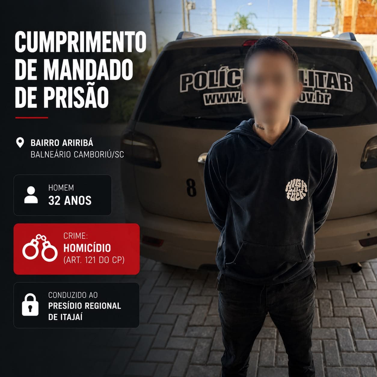 ROCAM cumpre mandado de prisão por homicídio em Balneário Camboriú