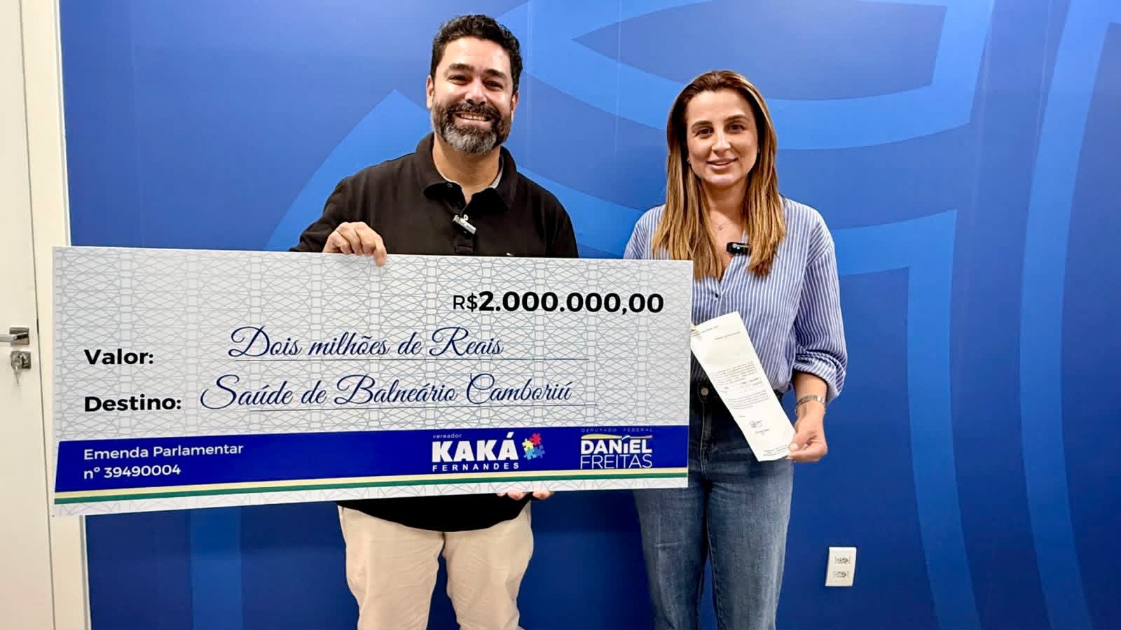 Vereador Kaká Fernandes (PL) viabiliza R$ 2 milhões para a saúde de Balneário Camboriú com apoio do deputado federal Daniel Freitas (PL)